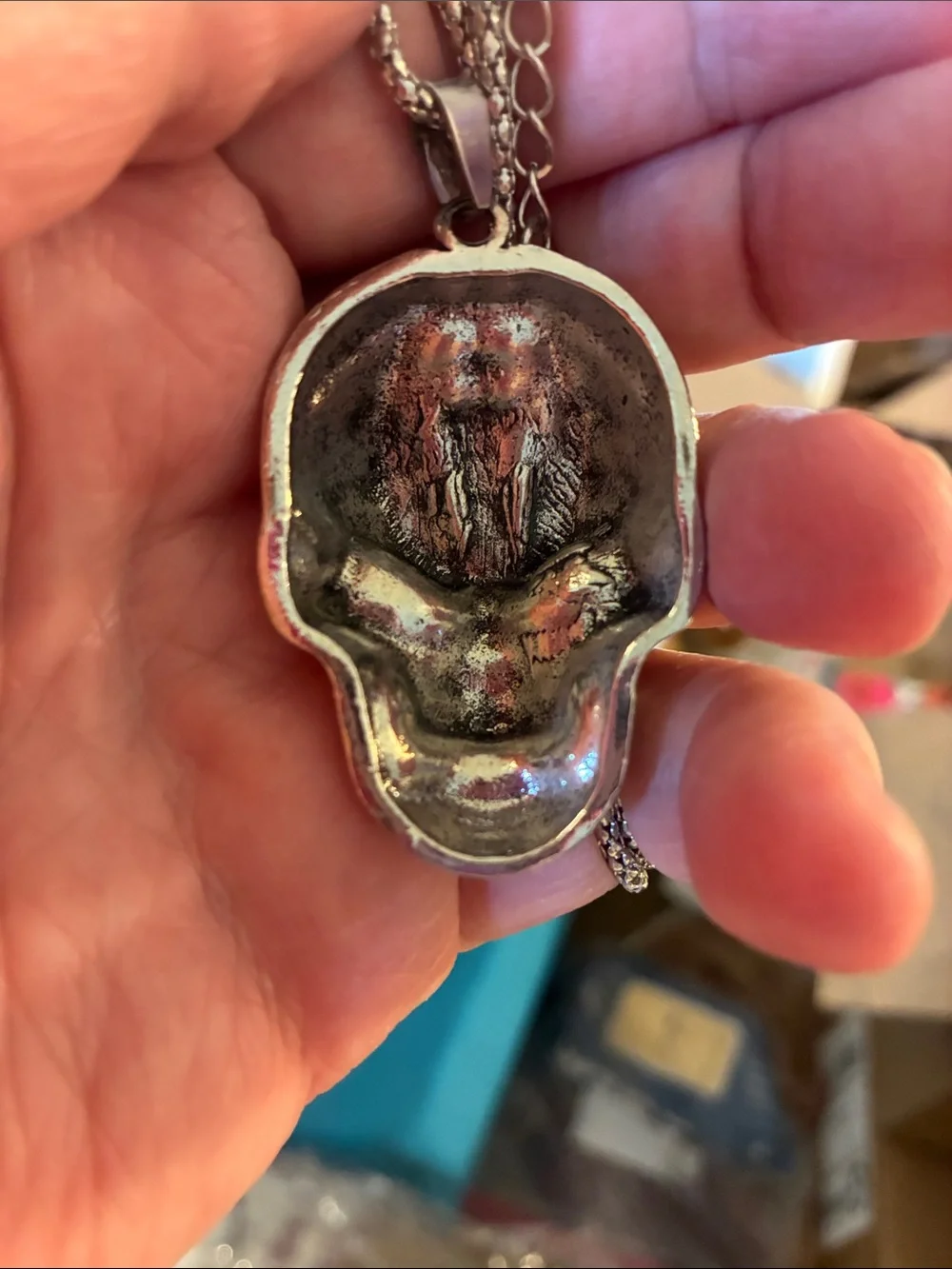 Skull Pendant Necklace in silver-tone